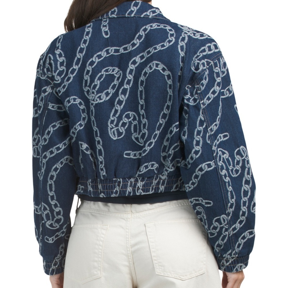 Elegant Chain Print Denim Jacket - Picture 2 of 3